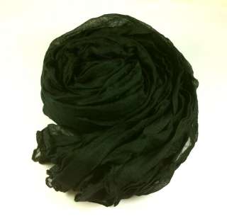   New Womens Soft Large Cotton Ruffle Scarf Long Shawl Wrap Black Solid