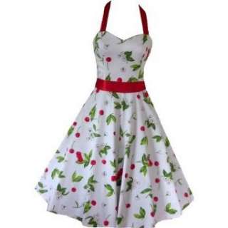 Pretty Kitty Fashion 50s Kirsche Weiß Rot Neckholder Kleid  