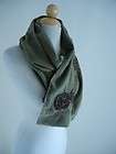 ETRO Olive Green Beaded Embroidered Velvet SCARF WRAP SHAWL w/ 3D Bead 