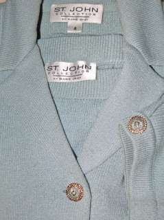 ST JOHN COLLECTION Blue Knit Jacket Skirt Suit; US Sz 4  