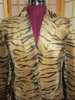   Harve Benard Faux Tiger Fur Lined Button Blazer Jacket Size 4  