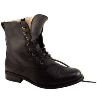 WOMENS FUR LINED LACE UP WORKER MILITARY BOOTS NEW 3 8  
