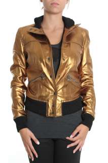 Dolce & Gabbana woman GOLD Bomber Leather Jacket Size 44 ita 