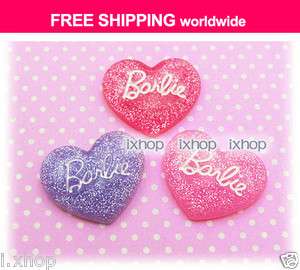12 pcs Barbie Heart Glitter Resin Cabochon 6006 0340  