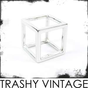   3D HOLLOW CUBE BOX SQUARE GEOMETRIC CAGE KNUCKLE FINGER RING 8  