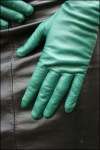 Unique long calf kidskin leather green gloves size 7 ( 27 ) !