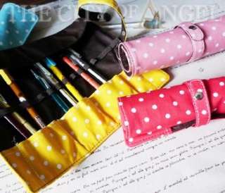 Polker Dots Canvas Roll up Pen Pencil case Cosmetic Painting Pouch 
