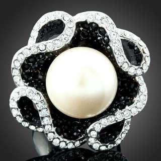 ARINNA Swarovski Crystal Pearl Flower GP Fashion Rings  
