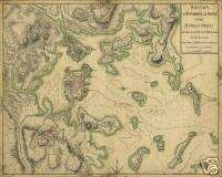 1775 Boston Harbor Revolutionary War Battle Antique Map  