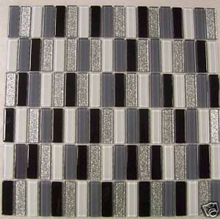 SAMPLE OF OBLONG GLASS MOSAIC TILES SILVER MIX  