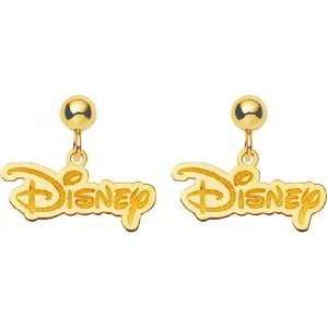  Gold Plated Sterling Silver Disney Logo Dangle Earrings Jewelry
