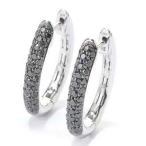  14K White Gold Black Diamond Hoop Earrings: Jewelry
