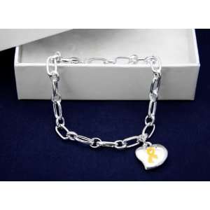 Gold Ribbon Bracelet Silver Linked w/ Puffed Heart Charm (18 Bracelets 