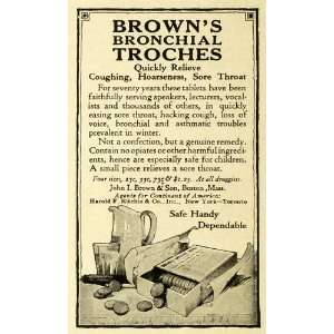  1919 Ad John I Brown & Son Bronchial Troches Coughs Tablets 