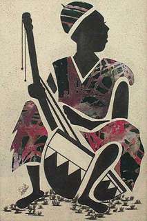 KORA PLAYER Authentic Batik Folk Painting AFRICAN ART Drawings 