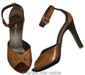   Karlee Ladies Brown Croco Leather Ankle Strap Peep Toe Shoes Size 8 M