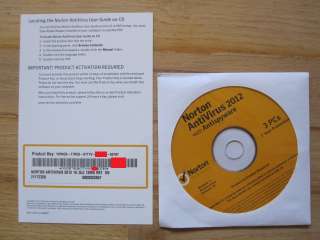 Genuine Norton Antivirus 2012 with Antispyware 3 PCs Actual Retail CD 