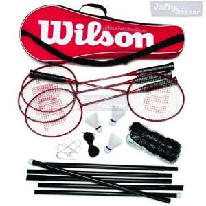 Wilson 4 Badminton Rackets Shuttlecocks Net Poles Hooks Complete Set 