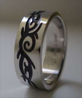 Stainless Steel Band Mens Black Tribal Ring Size 15  