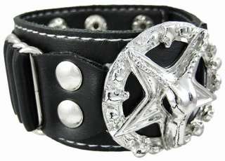 Evil Sigil Of Baphomet Black Leather Wristband  