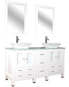   Vessel Sink Bathroom Vanity White Cabinet W/ Mirrors + Faucets  