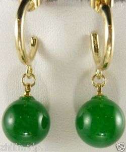 charming 12mm green jade bead earrings  