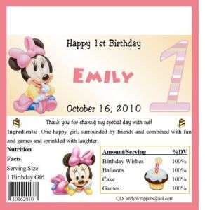 Baby Minnie 1st Birthday Candy Wrappers/Party Supplies  