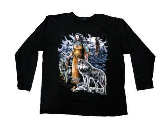 Black Indian Girl and Wolf Mens Cotton T Shirt Tee  