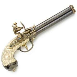 17th Century Triple Barrel Flintlock Pistol   Metal Replica Gun with 