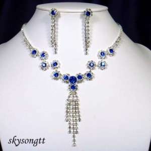 Swarovski Royal Blue Crystal Bridal Necklace Set S1418N  