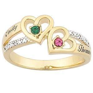 Couples Heart Birthstone & Name Diamond Ring   Personalized Jewelry