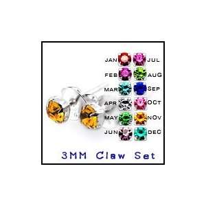 3MM Claw Set Birthstone Earring Body Jewelry Jewelry