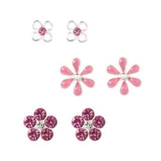 Sterling Silver Flower Earrings 3 pc. Set   Pink.Opens in a new window