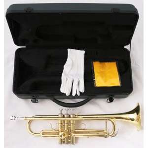   Brass Trumpet with Hard Case, Cleaning Cloth, and Gloves Musical