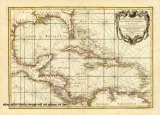 1762 LARGE FRENCH MAP CUBA FLORIDA LOUISIANA GULF  