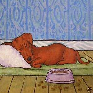 DACHSHUND sleeping dog bowl ceramic art tile coaster  