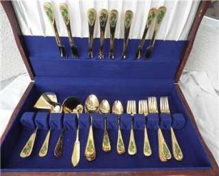 GOLD PLATED HOLLYBERRY FLATWARE 47 pc Srv for 8 Classic Traditions JC 