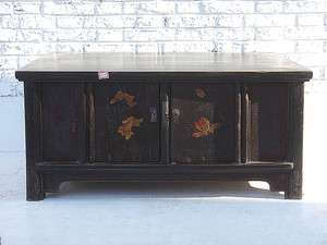 Old Chinese Wooden Two Doors Coffee Table Painted Flower C13 25  