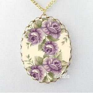  Purple ROSE Porcelain CAMEO Necklace 