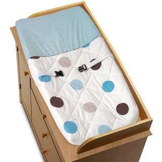 CHANGING PAD COVER BLUE BROWN MOD DOTS BABY BEDDING  