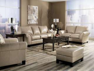 GLENN   CONTEMPORARY GENUINE OYSTER LEATHER SOFA COUCH SET LIVING ROOM 