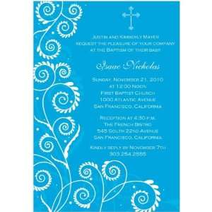   Contemporary Vine with Cross Boy Baptism Invitations   Set of 20: Baby