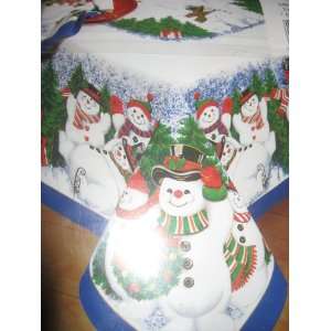  70 Round Easy Care Linen Tablecloth   Christmas Snowmen 