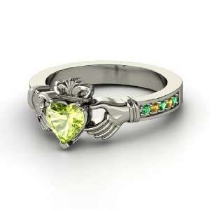  Claddagh Ring, Heart Peridot Sterling Silver Ring with 