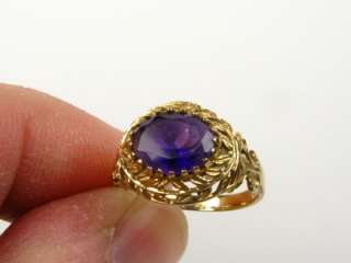   2ct Natural Oval Cut Amethyst 10k Yellow Gold Leafy Ring 2.5g  