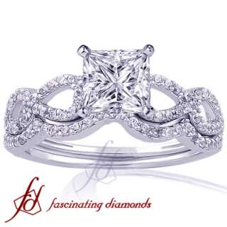 60 Ct Princess Cut Diamond Wedding Rings Set Pave 14K  