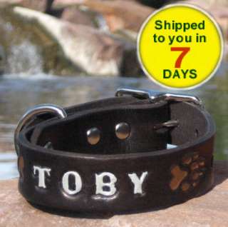   Handmade Real Genuine Leather Dog Collar, Personalized Pet Name  