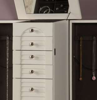   Wooden Jewelry Cabinet Armoire Necklace Storage & 5 Drawers  