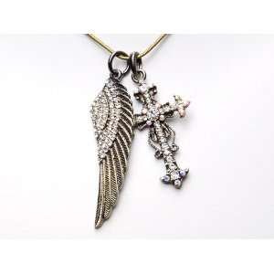   Angel Studded Wing & Holy Cross Pendant Custom Necklace: Jewelry