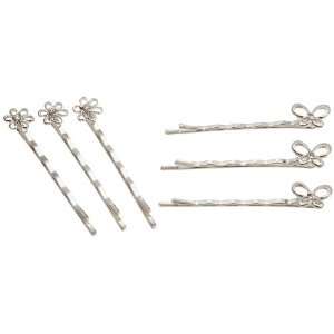 Jewelry Designer Decorated Bobby Pins 6 Pack: Assorted Silver Flower 
